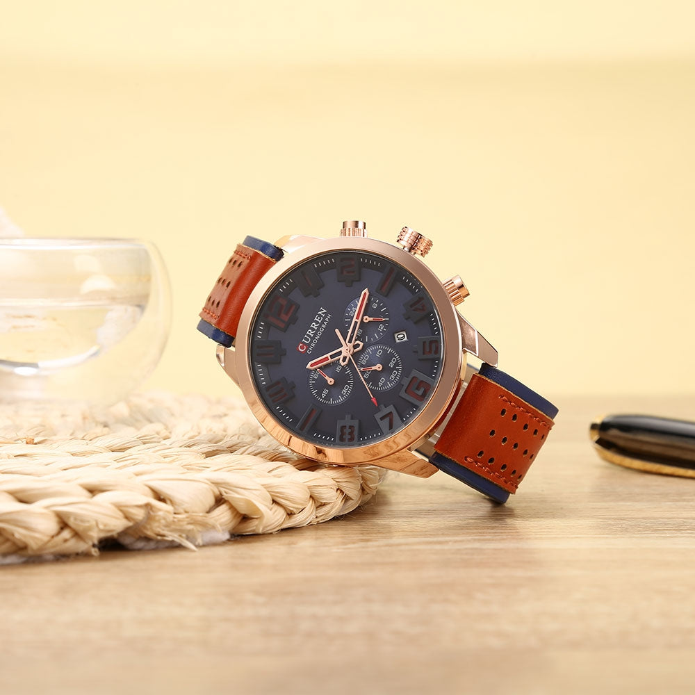 CURREN 8289 Male Quartz Leather Strap Wristwatch for Men