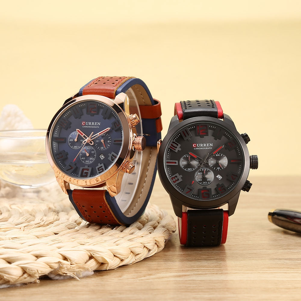 CURREN 8289 Male Quartz Leather Strap Wristwatch for Men
