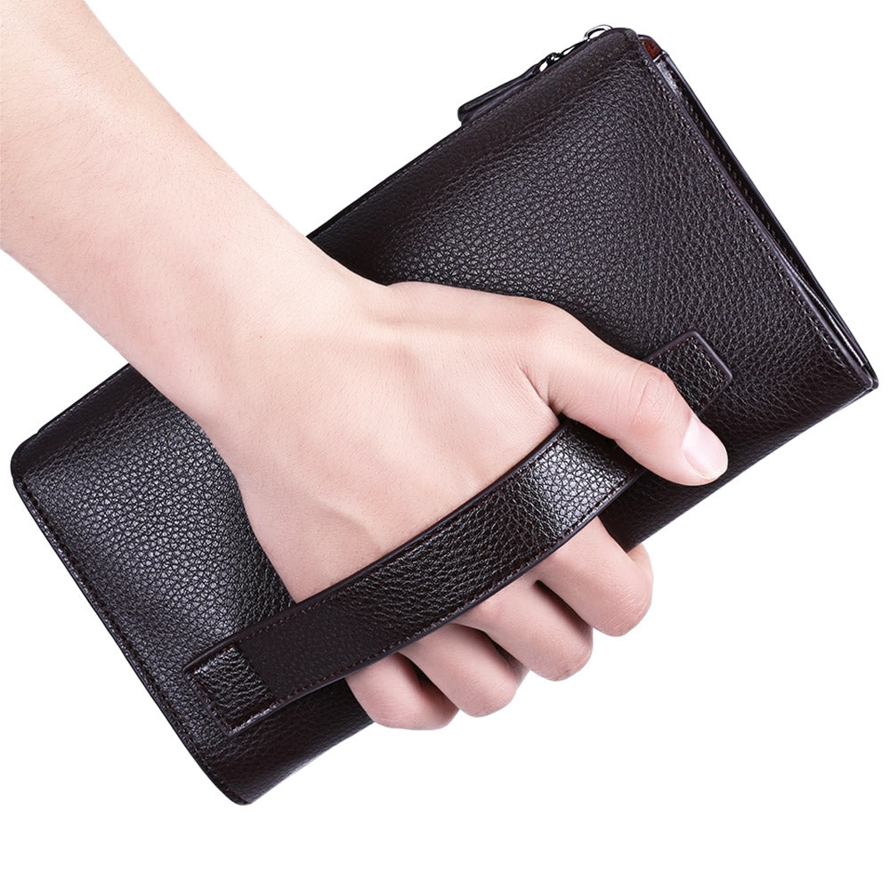 Baellerry Business Men Wallet Long PU Leather Phone Clutch Handbag Top Zipper Card Holder