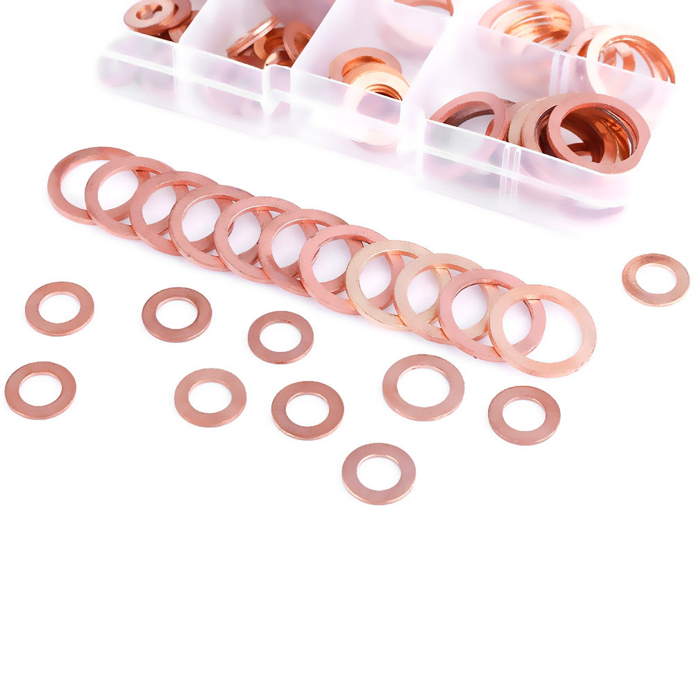 120pcs Solid Copper Washers Flat Ring Sump Plug Oil Seal