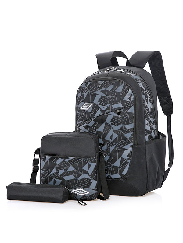 3 Pieces Geometric Pattern School Backpack Set