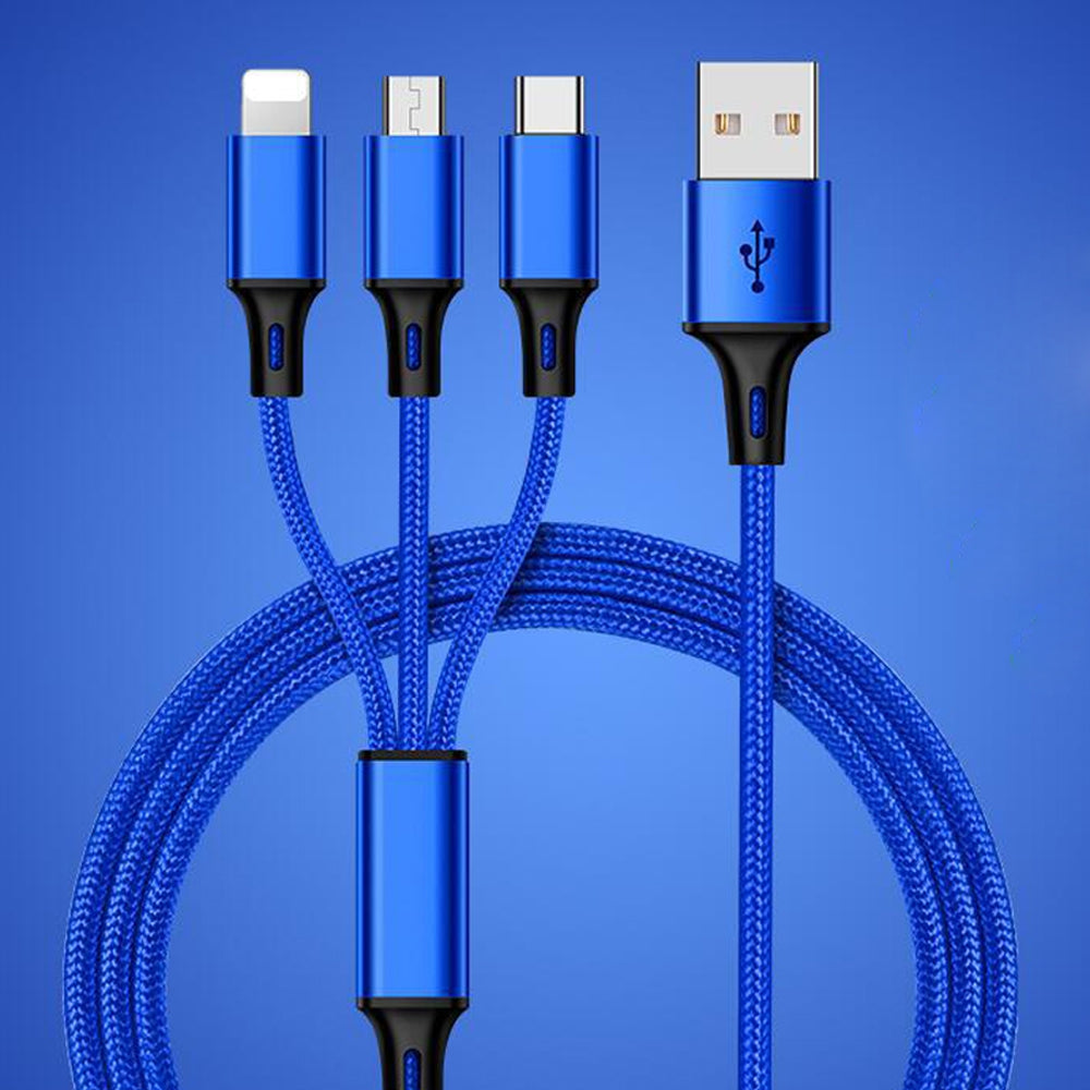 3 in 1 Nylon Braided USB Charge Cable Micro USB + 8 Pin + Type C