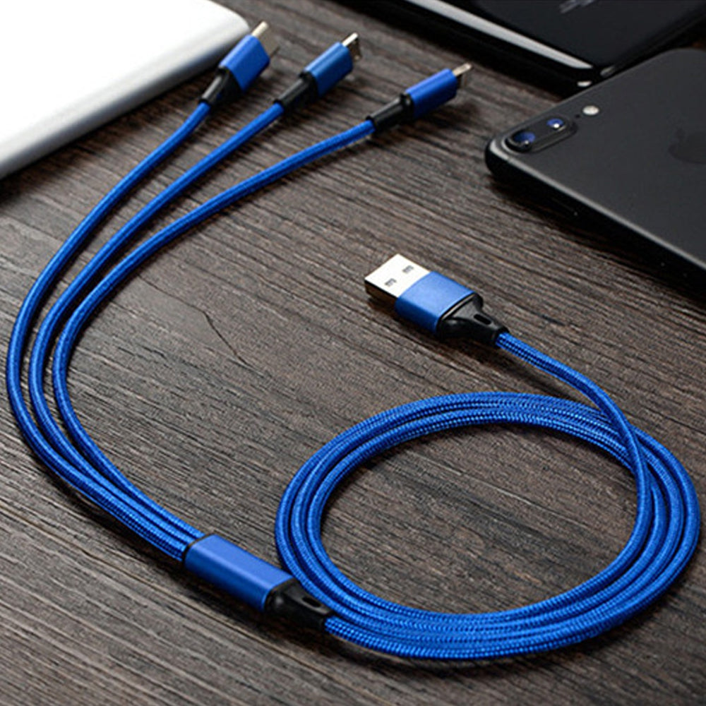 3 in 1 Nylon Braided USB Charge Cable Micro USB + 8 Pin + Type C