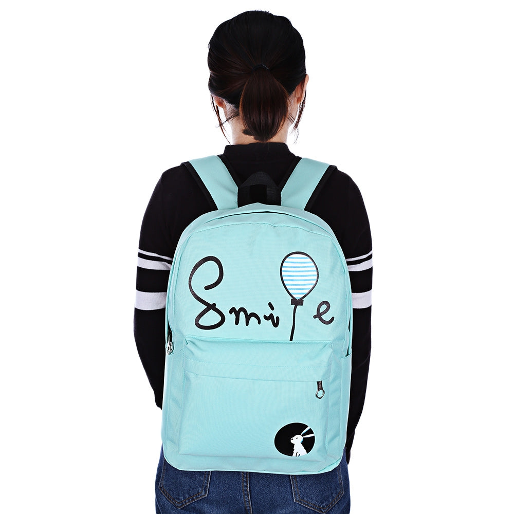7pcs Cartoon Letter Printing Backpack Women Canvas School Bag for Teenagers