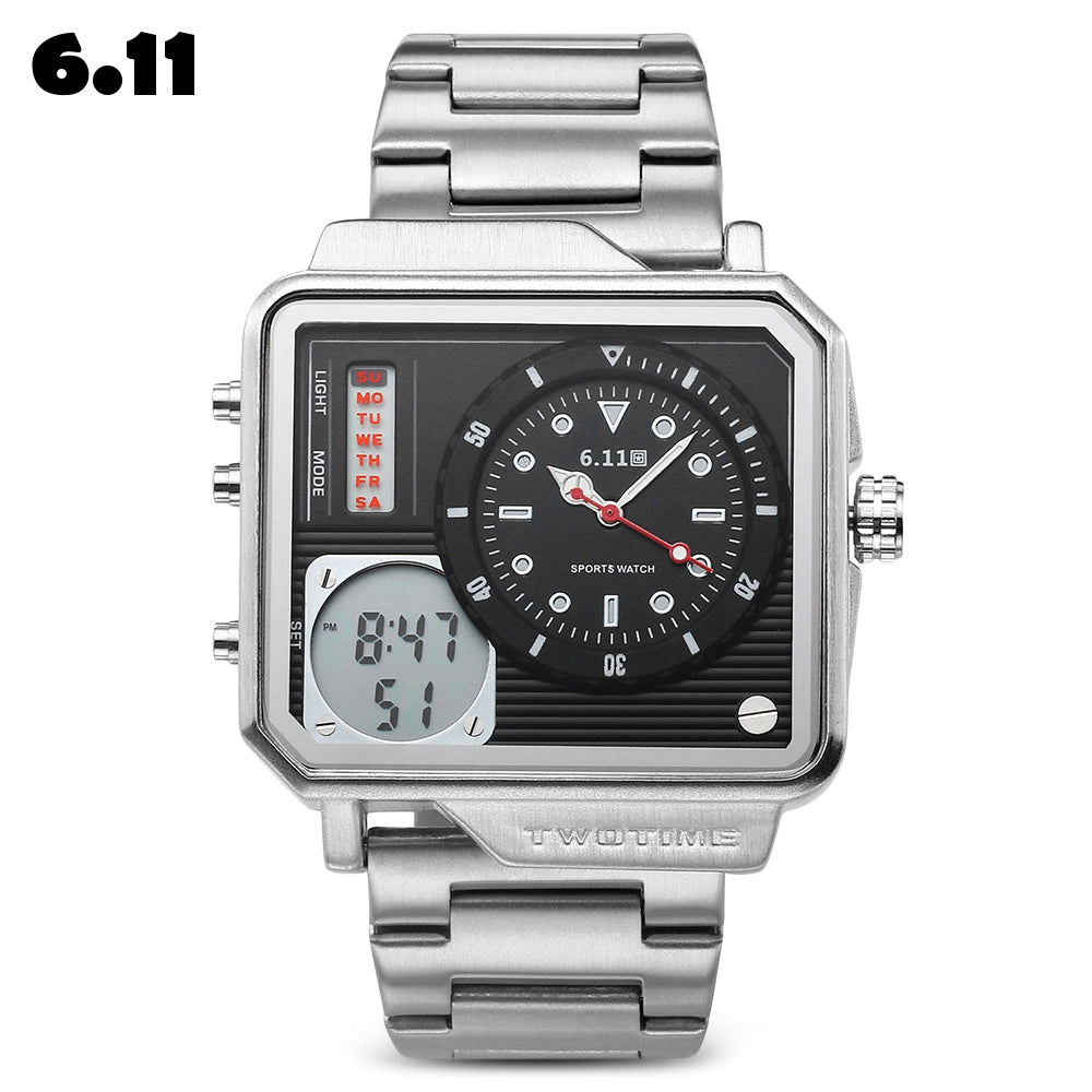 6.11 8171 Male Dual Movt Watch Stainless Steel LED Calendar