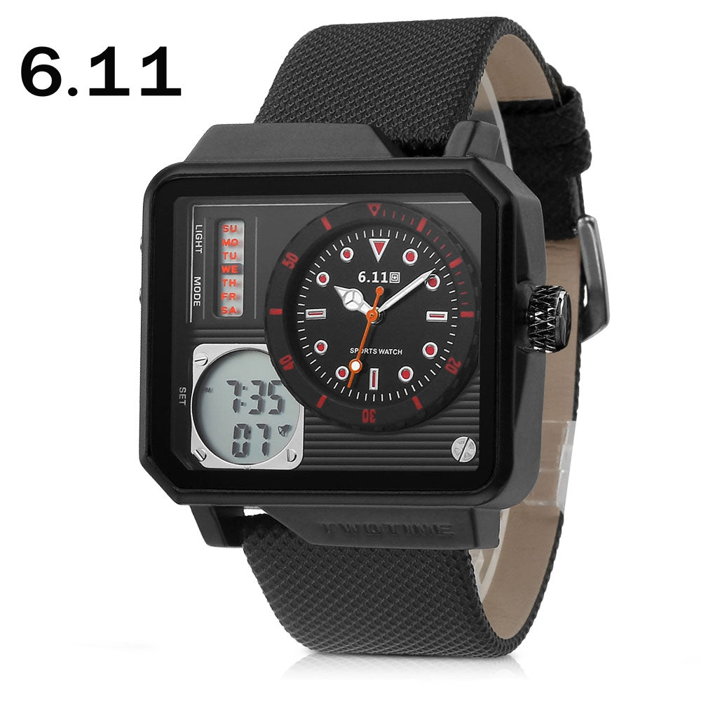 6.11 8171 Male Dual Movt Watch LED Backlight Calendar for Men