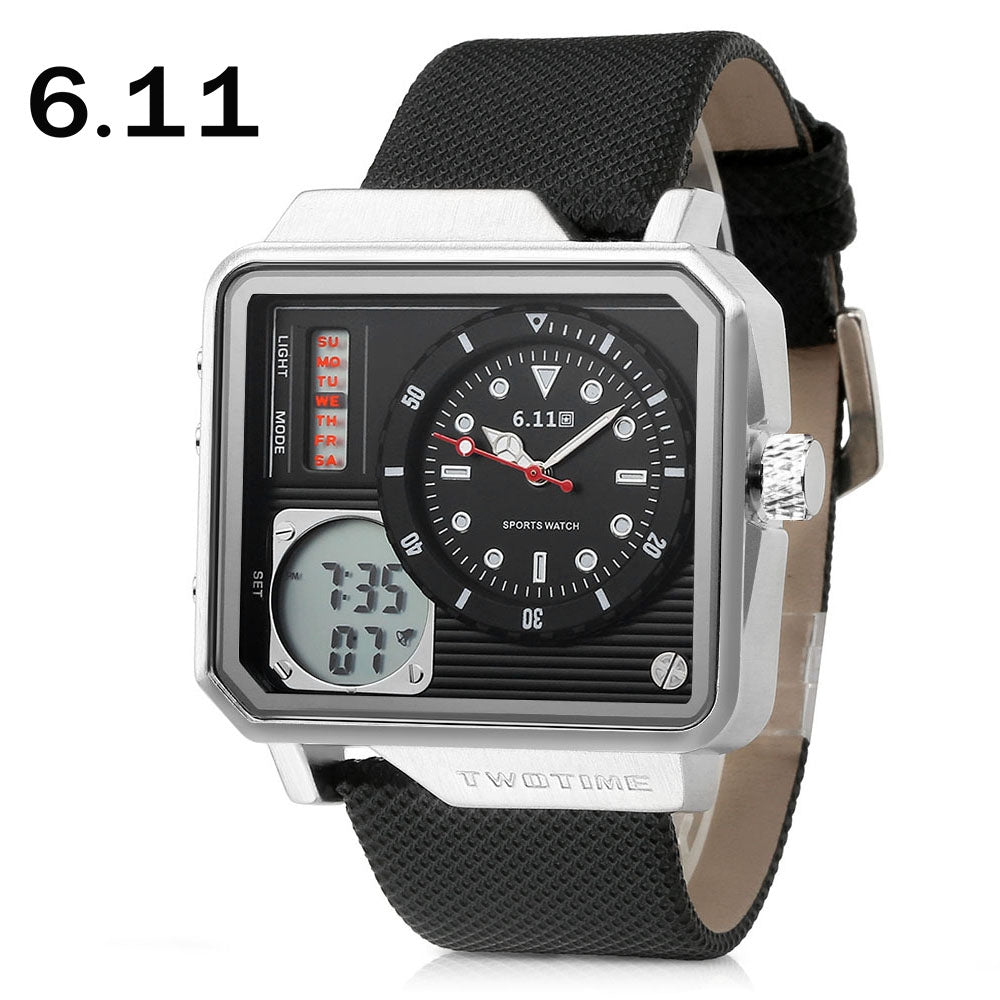6.11 8171 Male Dual Movt Watch LED Backlight Calendar for Men