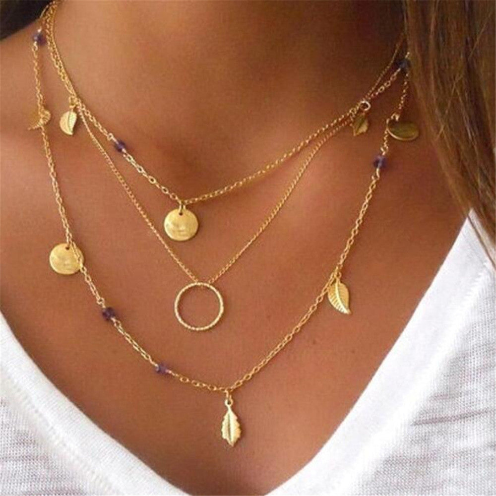 Circle Sequins Leaf Necklaces for Women