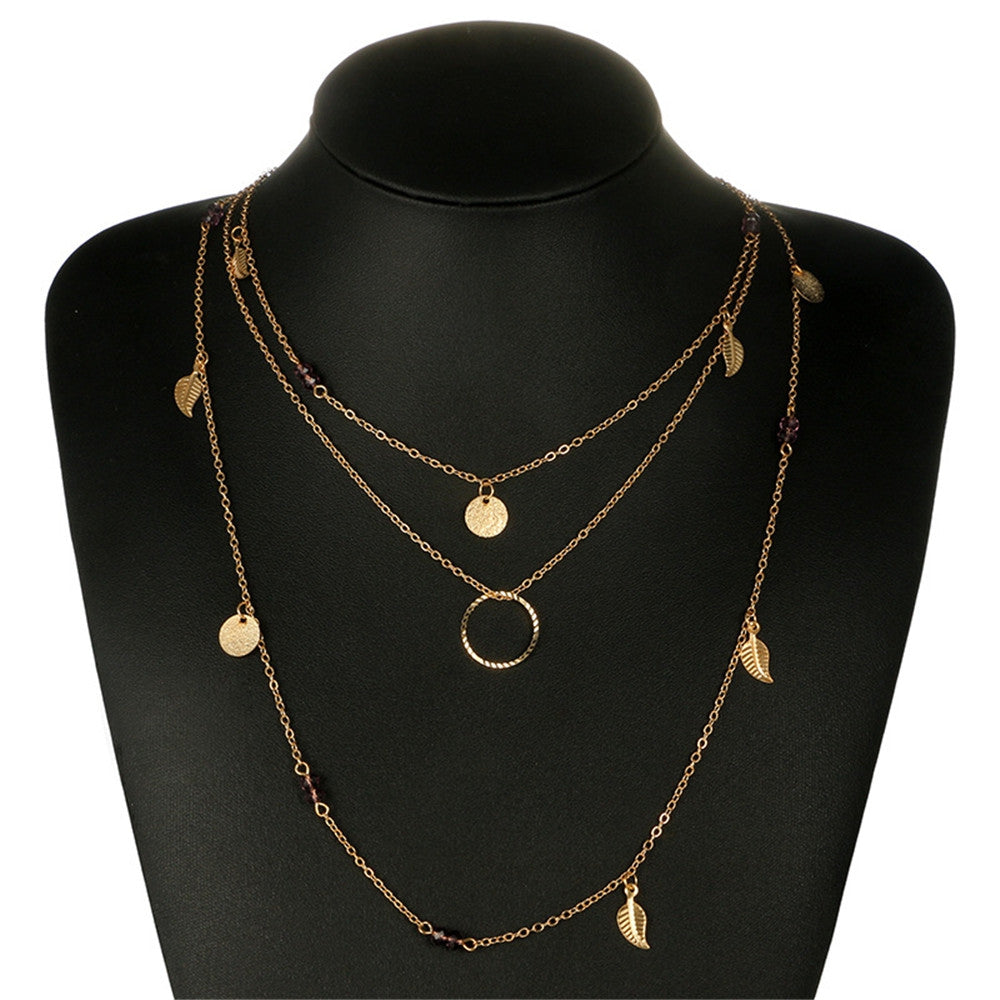 Circle Sequins Leaf Necklaces for Women