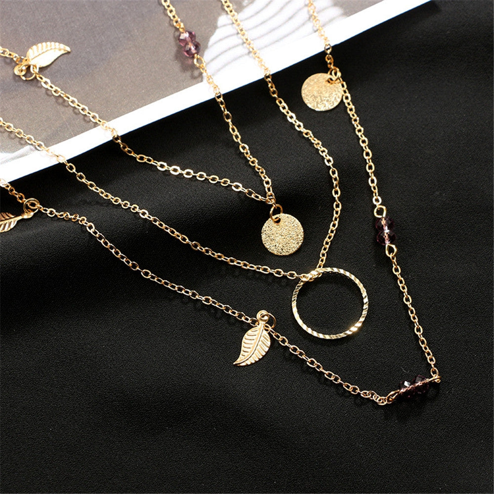 Circle Sequins Leaf Necklaces for Women