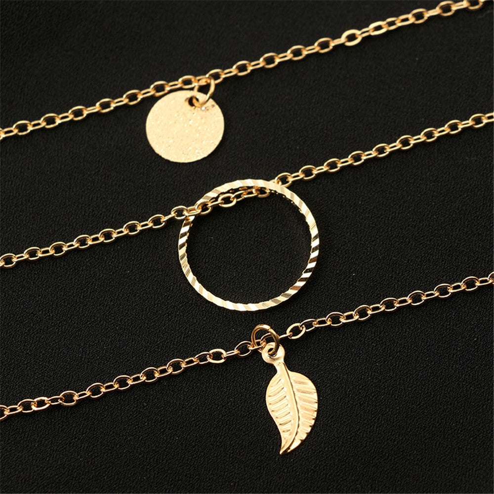 Circle Sequins Leaf Necklaces for Women