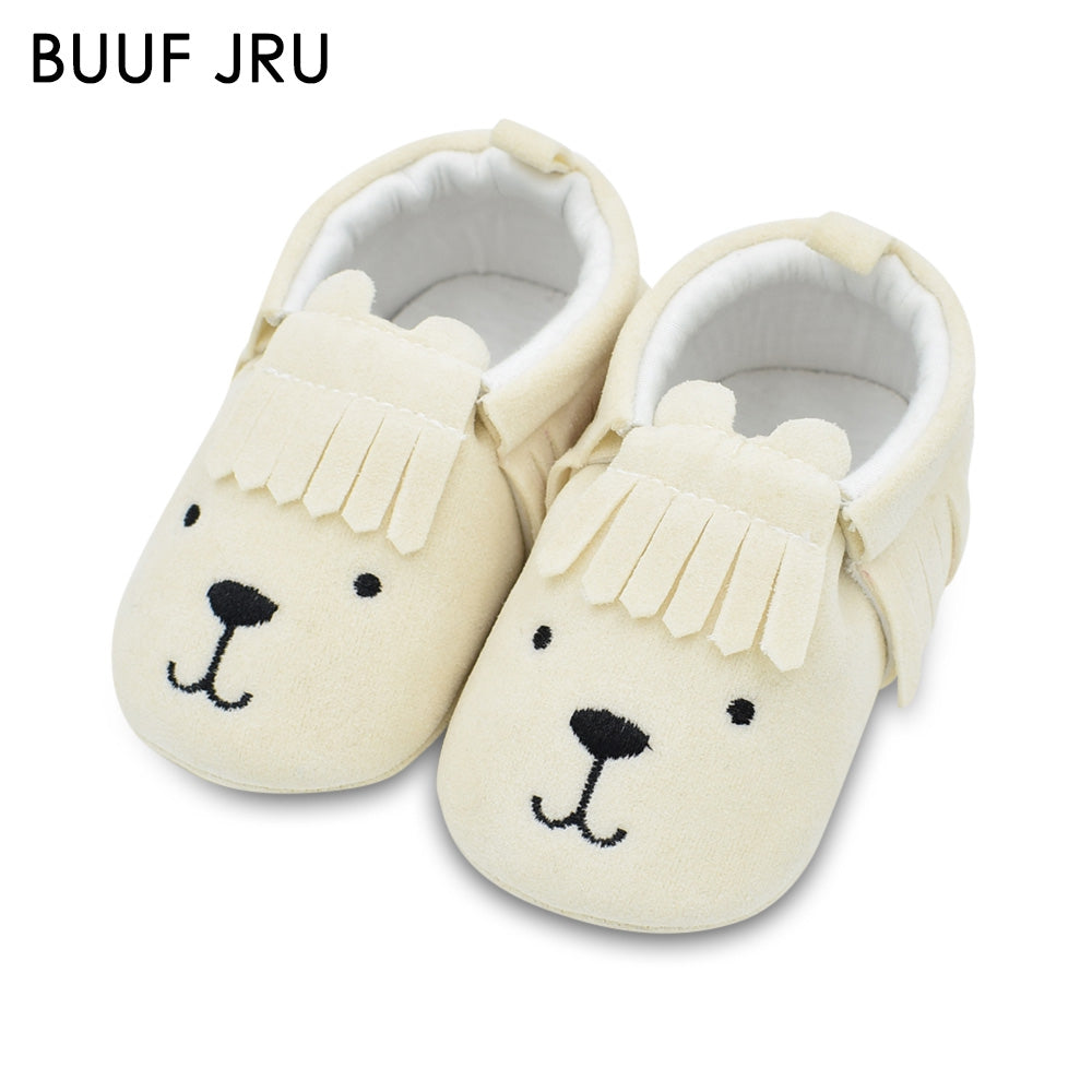 BUUF JRU Newborn Baby Soft Sole Cartoon Print Tassel Shoes