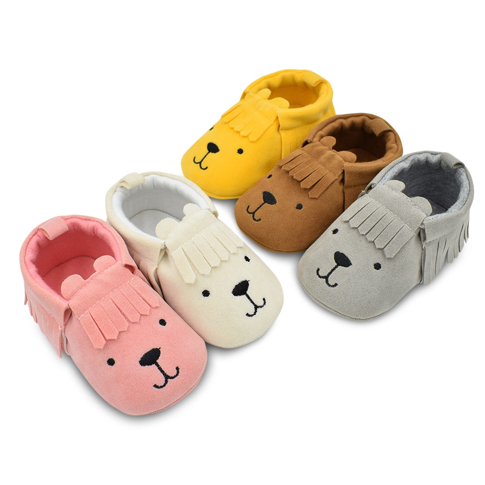 BUUF JRU Newborn Baby Soft Sole Cartoon Print Tassel Shoes