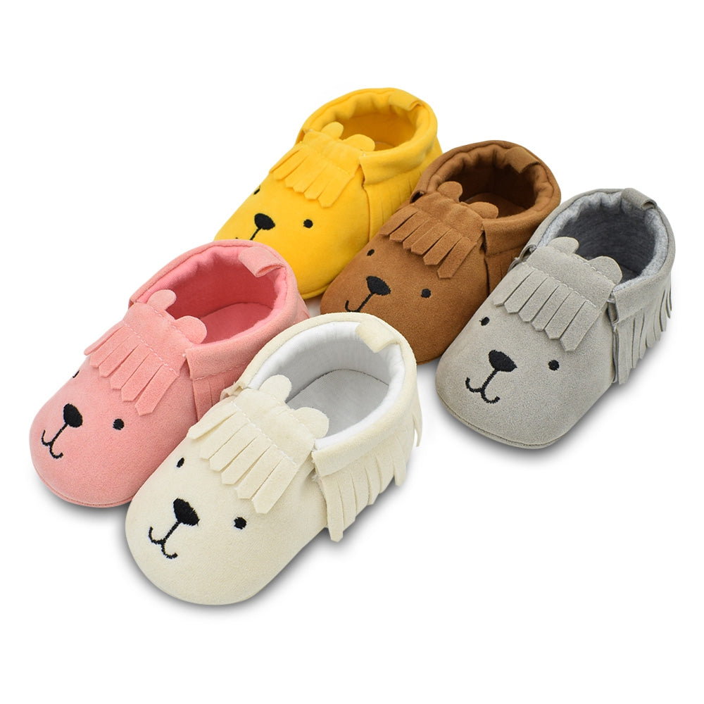 BUUF JRU Newborn Baby Soft Sole Cartoon Print Tassel Shoes