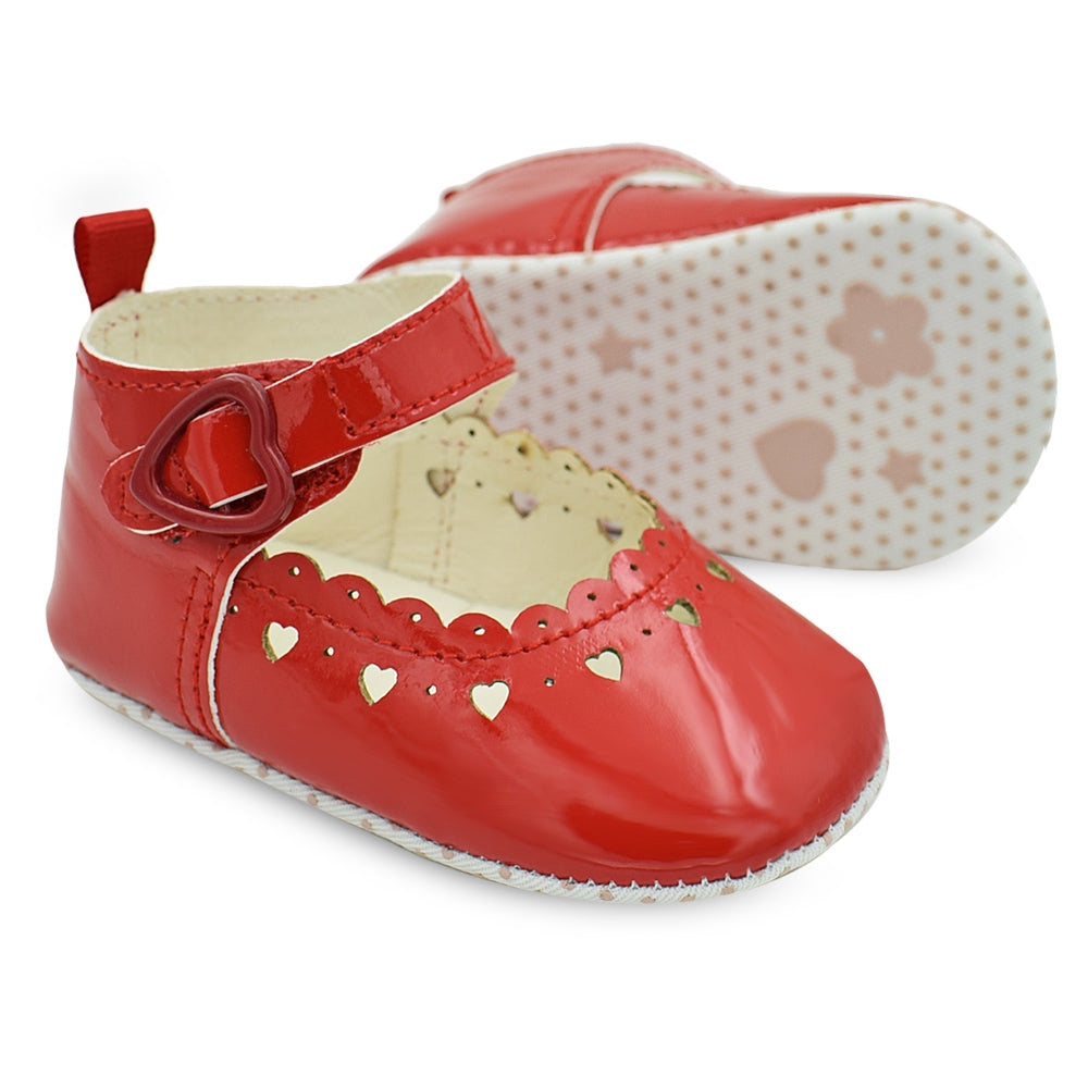 BUUF JRU PU Leather Baby Girls Heart Print Toddler Shoes