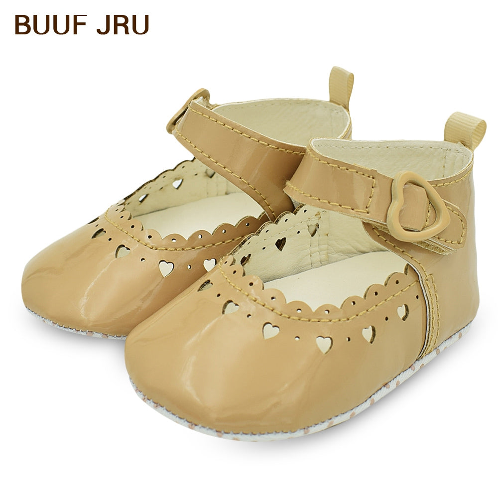 BUUF JRU PU Leather Baby Girls Heart Print Toddler Shoes