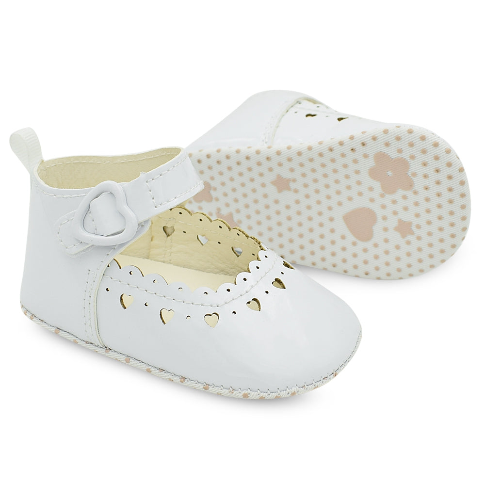 BUUF JRU PU Leather Baby Girls Heart Print Toddler Shoes