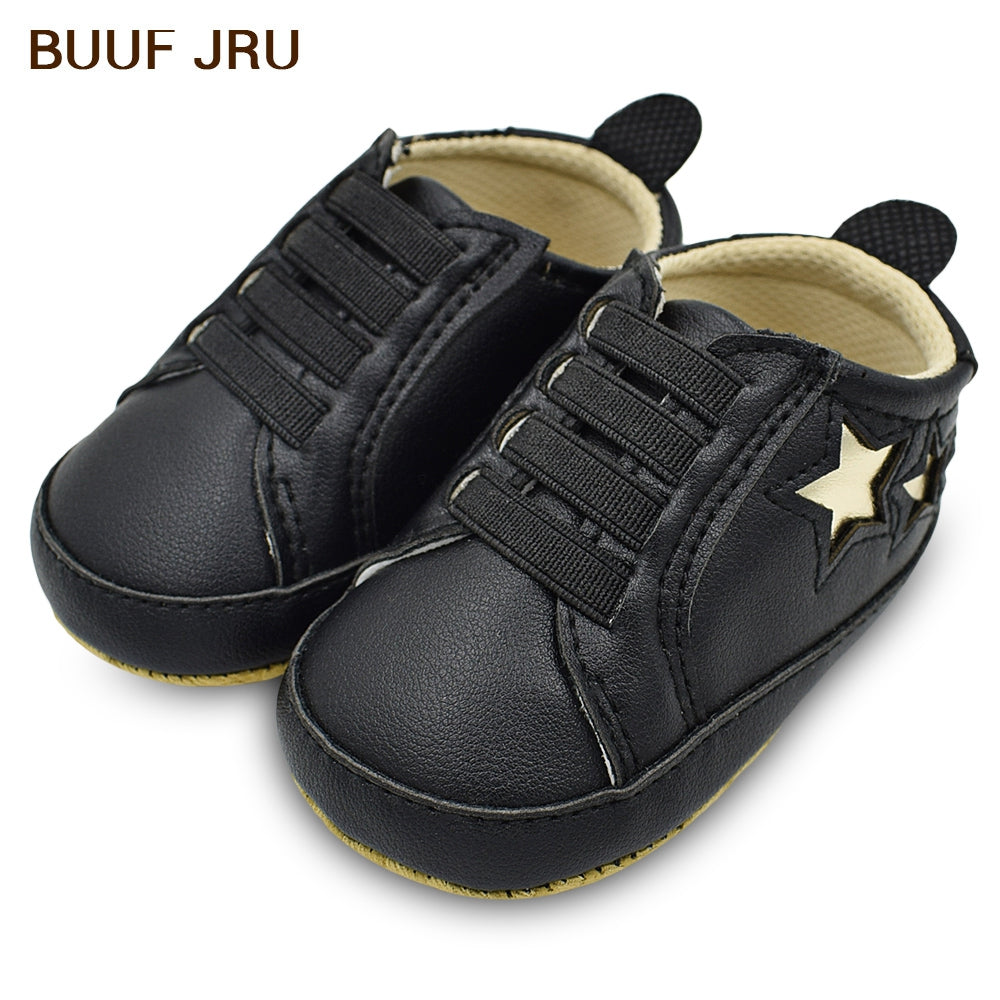 BUUF JRU Star Print PU Leather Casual Newborn Baby Shoes