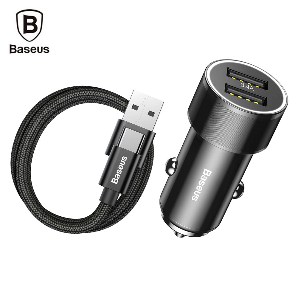 Baseus Small Screw Dual USB Car Charger USB to Type-C Cable