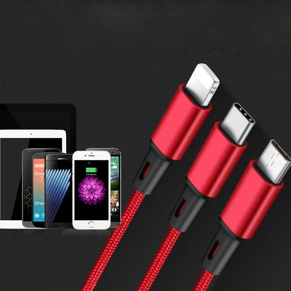 3 in 1 Nylon Braided USB Charge Cable Micro USB + 8 Pin + Type C