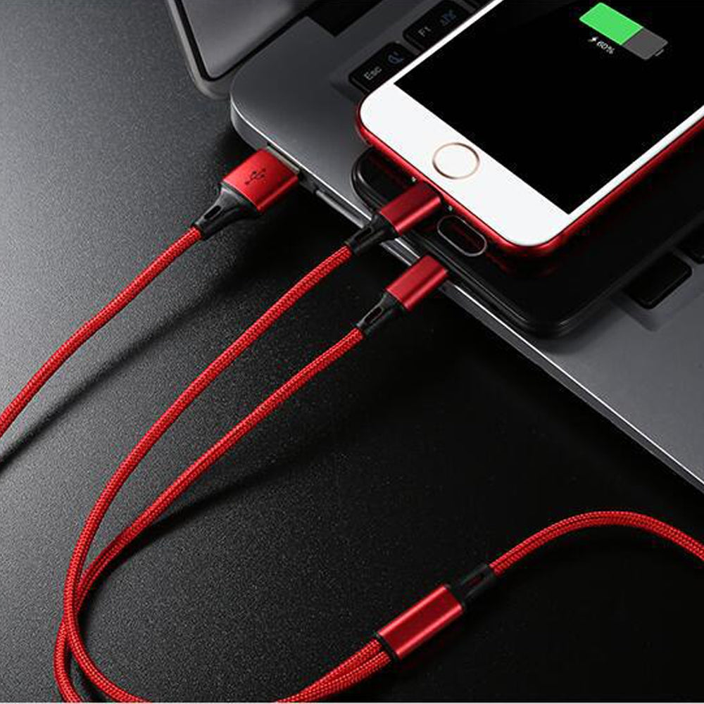 3 in 1 Nylon Braided USB Charge Cable Micro USB + 8 Pin + Type C