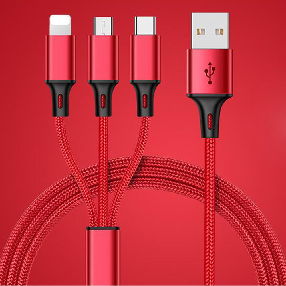 3 in 1 Nylon Braided USB Charge Cable Micro USB + 8 Pin + Type C