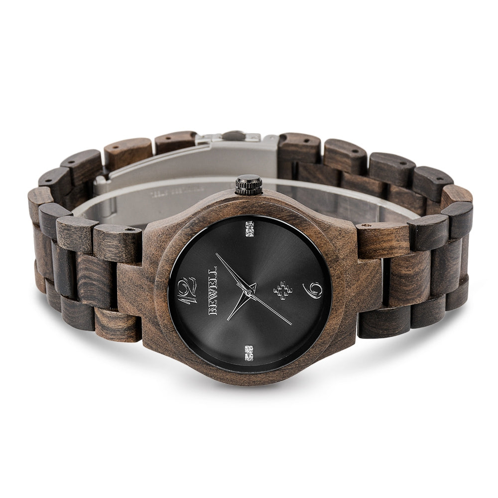 BEWELL ZS - W153A Female Wooden Watch Swirl Marks Dial