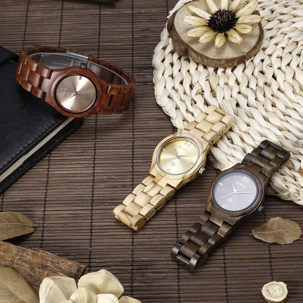 BEWELL ZS - W153A Female Wooden Watch Swirl Marks Dial