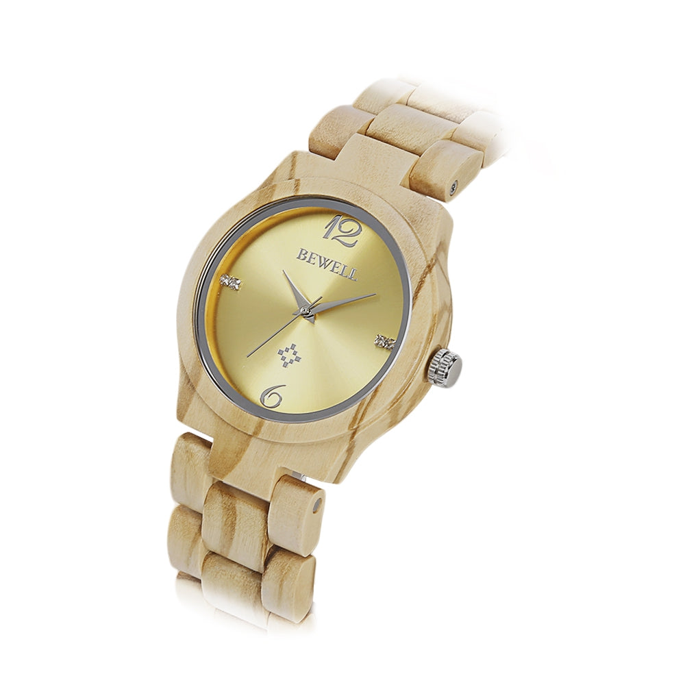 BEWELL ZS - W153A Female Wooden Watch Swirl Marks Dial