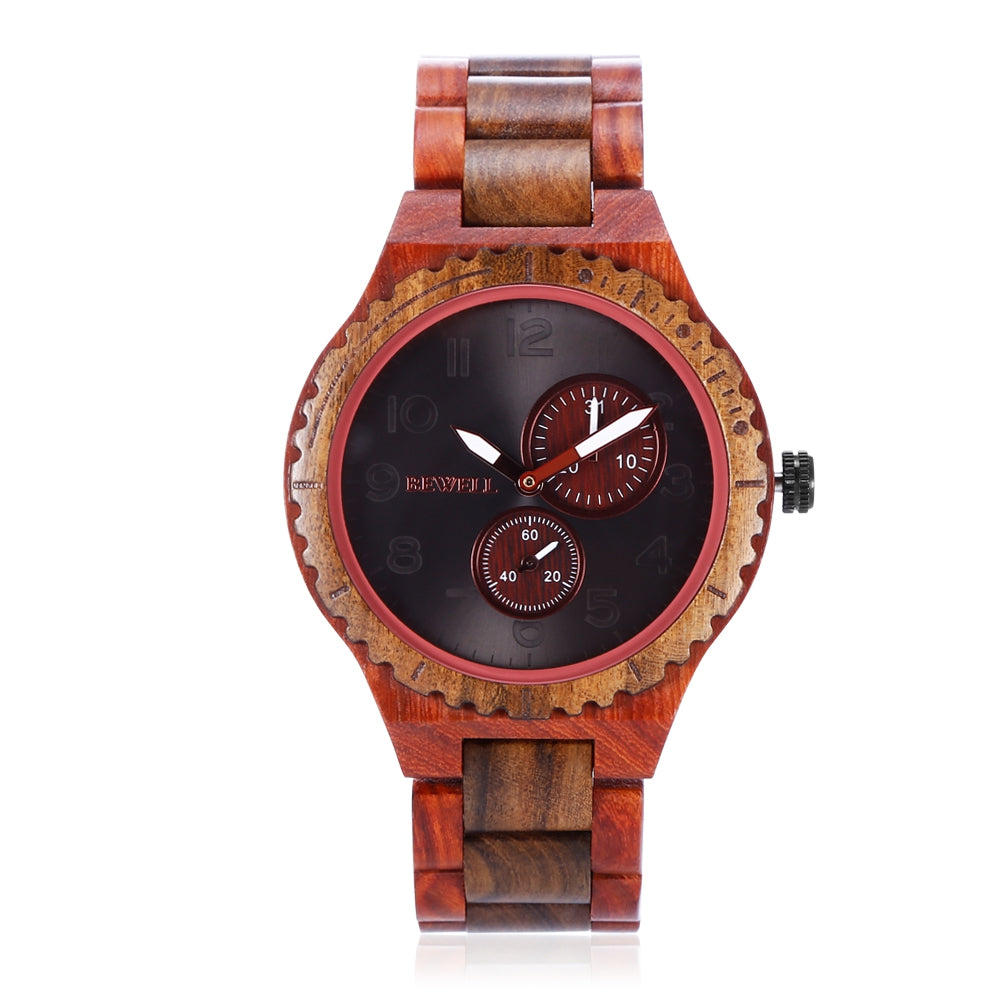 BEWELL ZS - W154A Male Wooden Watch Date Luminous Pointer