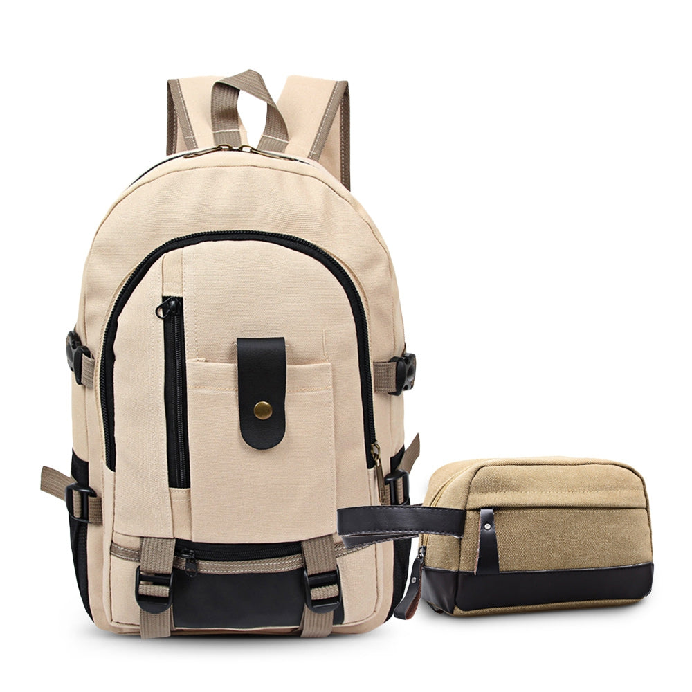 2pcs Zipper Casual Backpack Canvas Bag Men Phone Holder Wristlet
