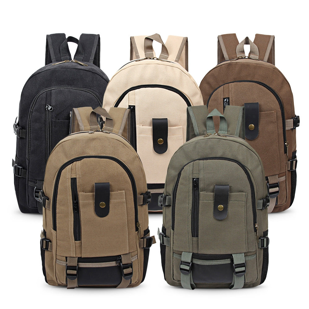 2pcs Zipper Casual Backpack Canvas Bag Men Phone Holder Wristlet