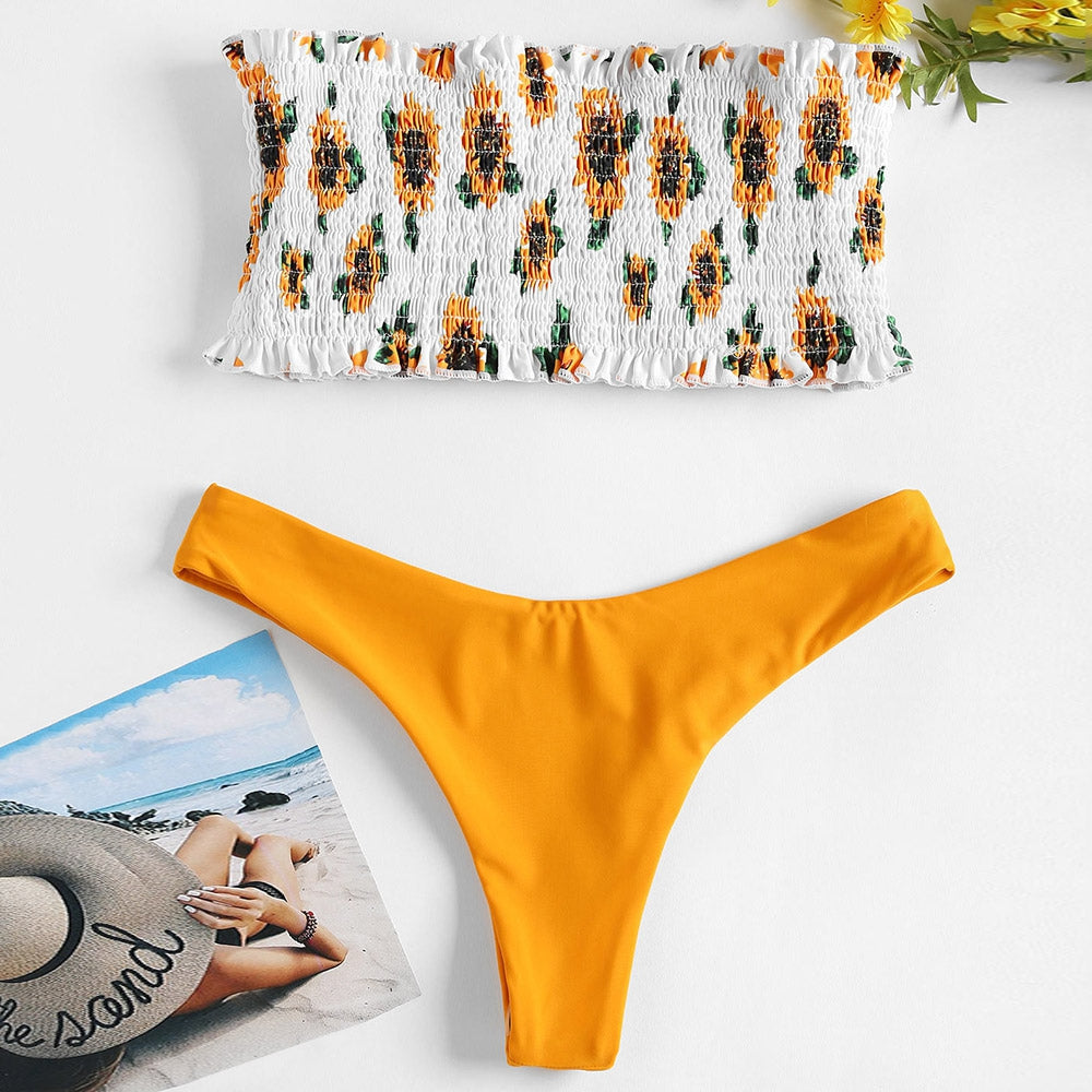 Bandeau Sunflower Shirred Bikini