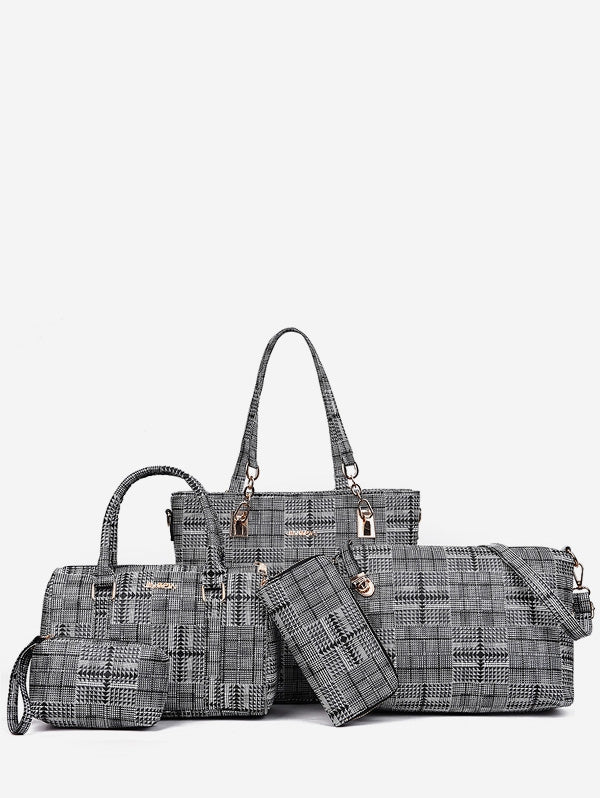 Chic Plaid 5 Pieces Shoulder Bag Set