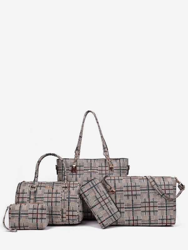 Chic Plaid 5 Pieces Shoulder Bag Set