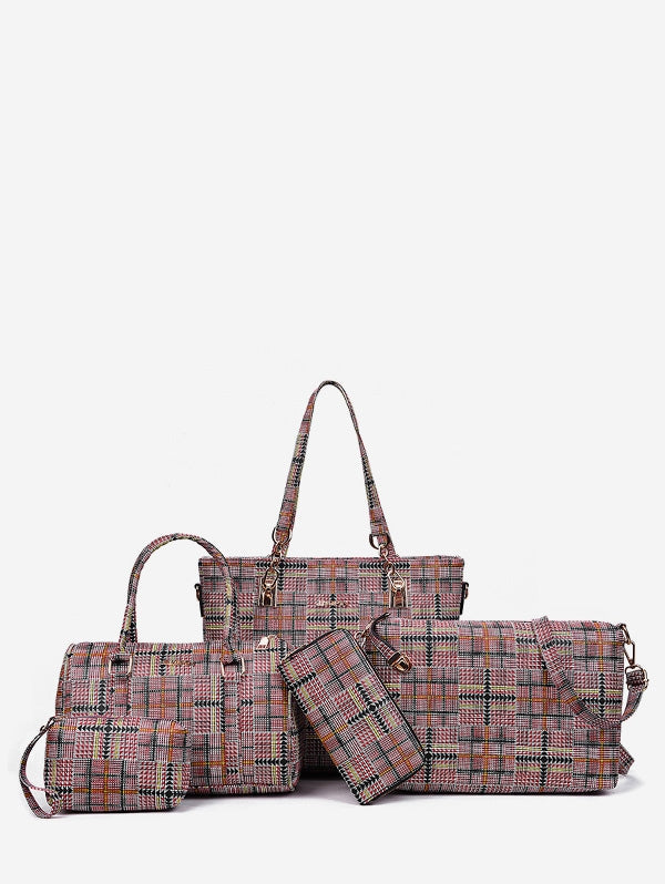 Chic Plaid 5 Pieces Shoulder Bag Set