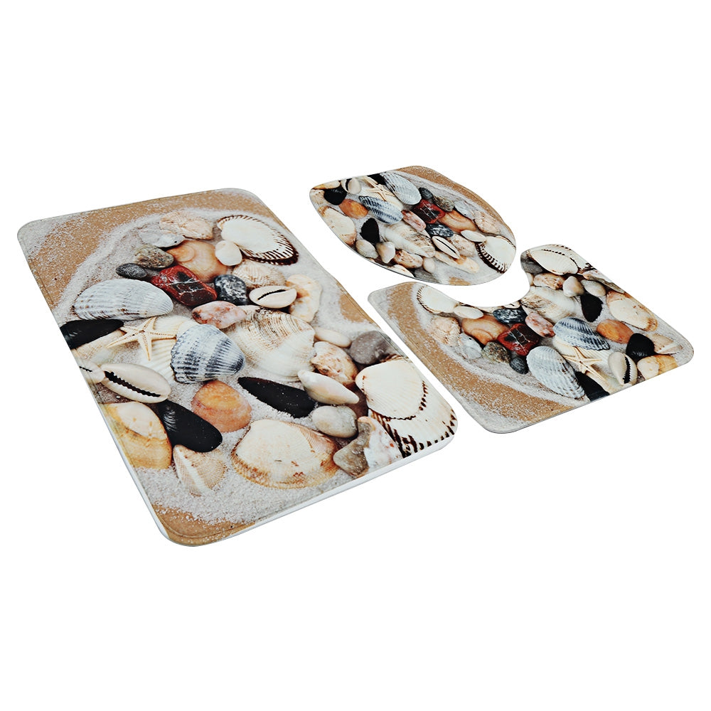 3pcs Seashell Style Bath Toilet Mat Seat Cushion Non-slip Floor Rug