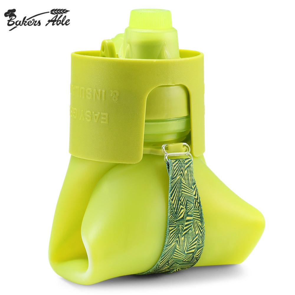 Bakers Able Silicone Folding Water Bottle with Strap for Camping Hiking