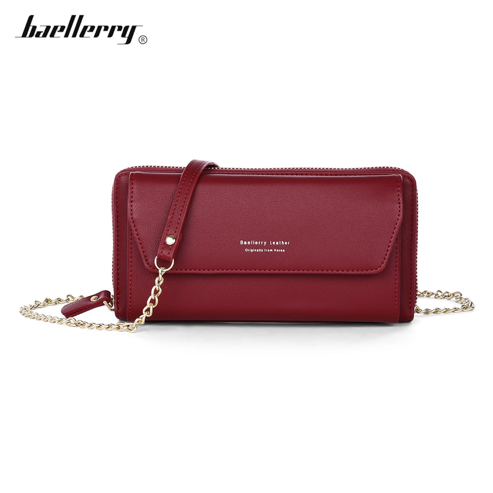 Baellerry Women PU Leather Chain Crossbody Shoulder Phone Bag Long Wallet