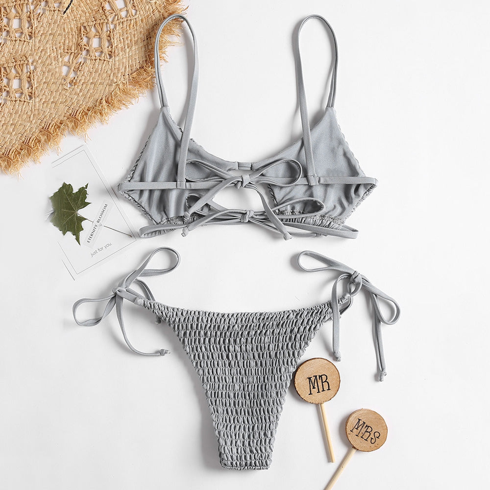 Bralette Smocked String Bikini Set