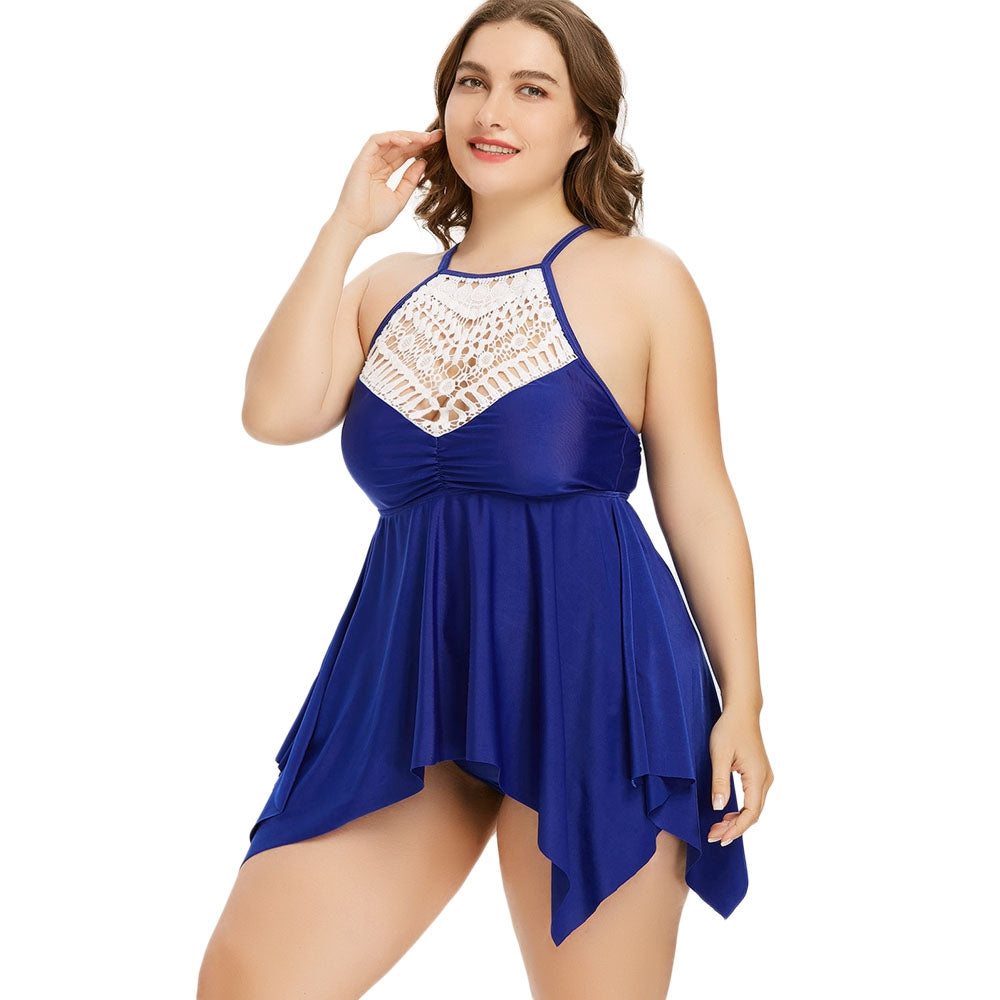 Crochet Lace Front Plus Size Empire Waist Tankini