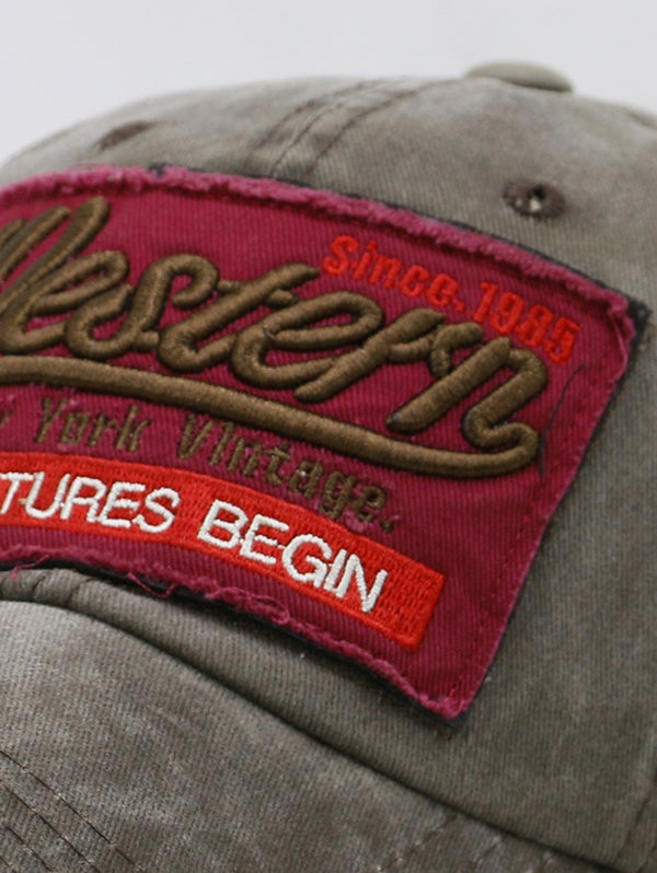 ADVENTURES BEGIN Embroidery Washed Dyed Baseball Cap