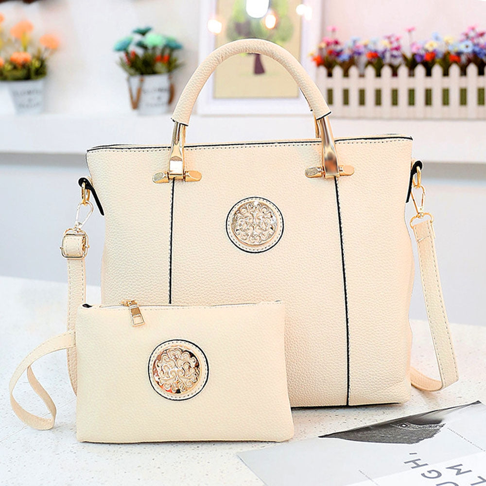 2pcs Women PU Leather Shoulder Handbag Top-handle Pattern Composite Bag Wristlet