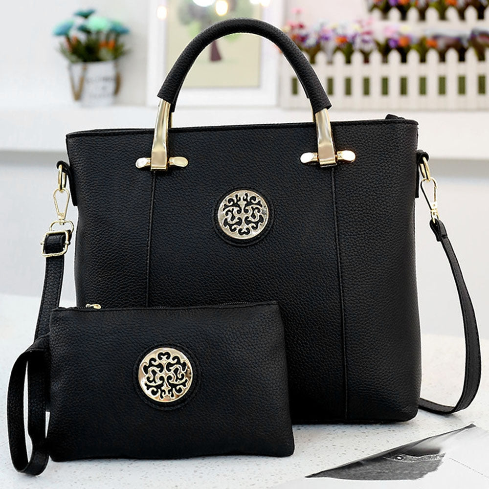 2pcs Women PU Leather Shoulder Handbag Top-handle Pattern Composite Bag Wristlet