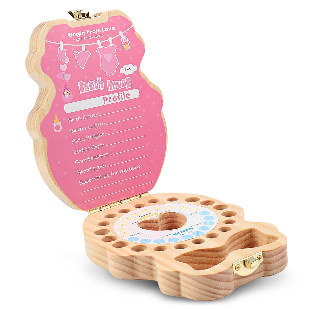 Cute Printed Wooden Baby Teeth Storage Case Deciduous Souvenir Container Box