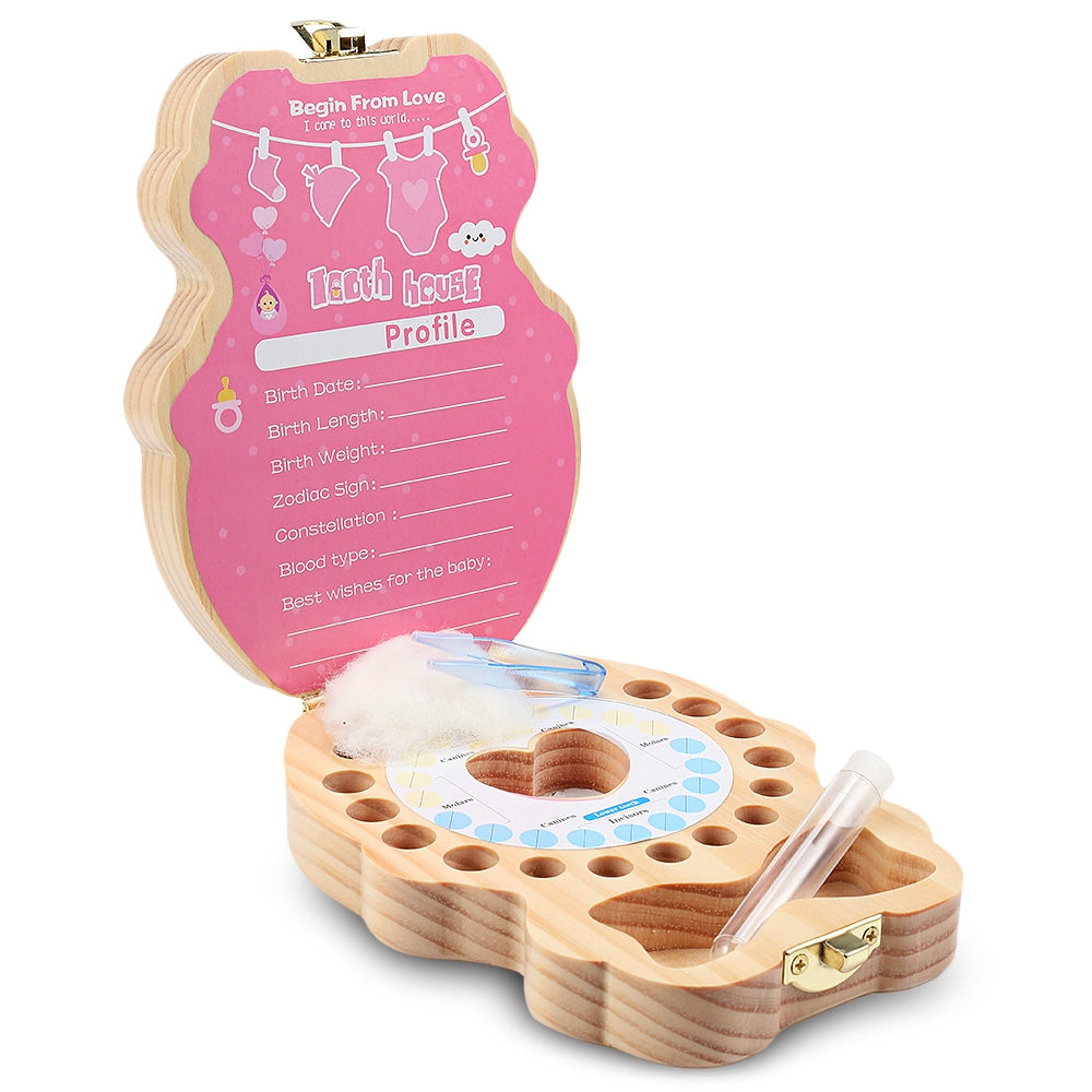 Cute Printed Wooden Baby Teeth Storage Case Deciduous Souvenir Container Box