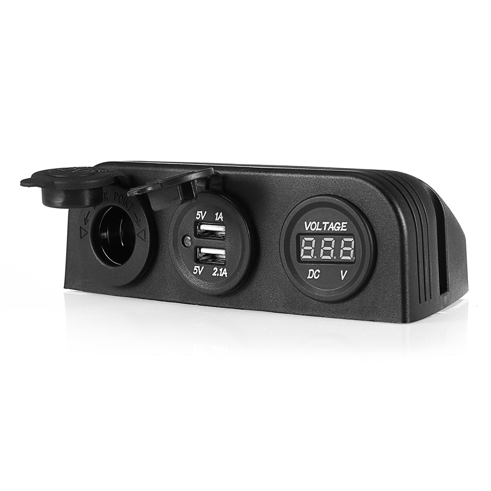 Dual USB Sockets Charger with Cigarette Lighter and DC Voltage Meter for Car / Boat / Marine / SUV