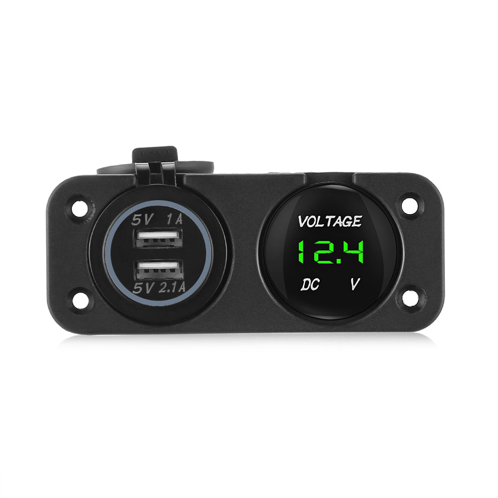 Double USB Car Charger DC 12 - 24V LED Display Voltmeter for Boat Marine Vehicle Motorcycle Truc...