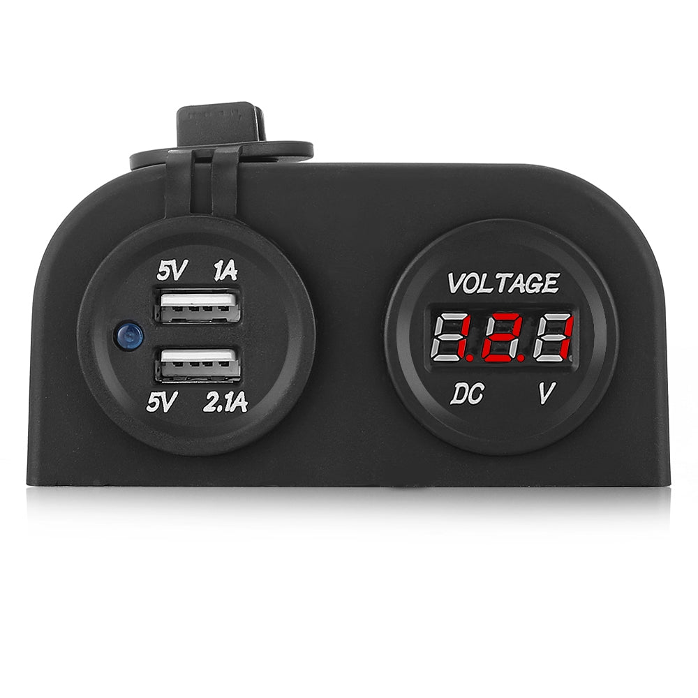Dual USB Sockets Charger with DC Voltage Meter for Motor / Boat / Marine / SUV