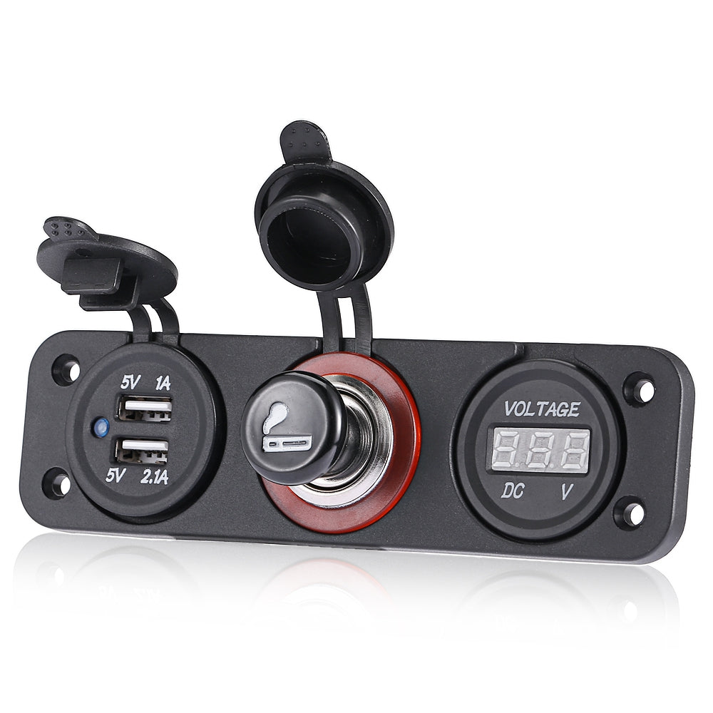 3 in 1 Car Cigarette Lighter Dual USB Sockets Charger with Voltmeter